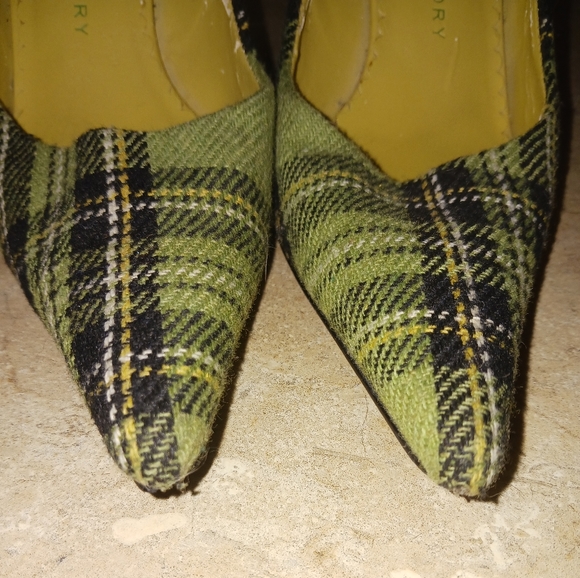 Vintage Chinese Laundry Green Plaid Pointy Toe Heels - Picture 7 of 10